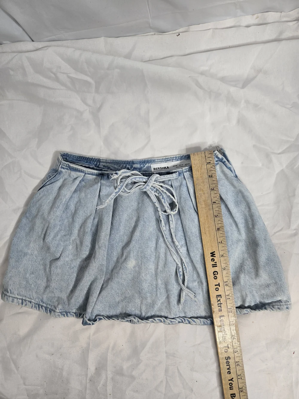 Bershka Light Blue Denim Tie-Waist Circle Mini Skirt